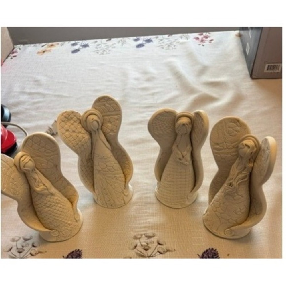 Set of 4 Ready to Paint Ceramic Angel Figurines DIY Bisque Craft Statues White